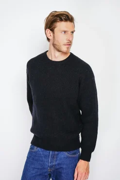 Homme C&Jo Pulls^Pull large en Cachemire mélangé ras du cou à côtes noir