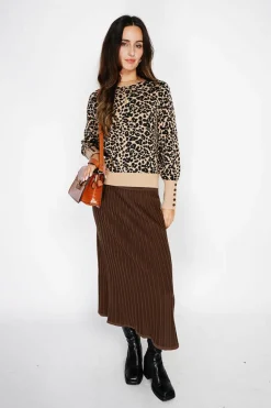 Pull large en Cachemire mélangé col rond léopard camel/marron-Assuili Discount