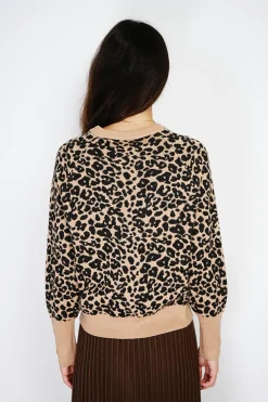 Pull large en Cachemire mélangé col rond léopard camel/marron-Assuili Discount