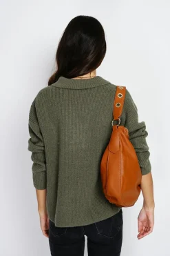 Pull large en Cachemire mélangé col polo kaki-Assuili Hot