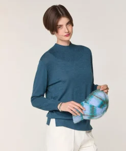 Femme Rodier Pulls^Pull Marie-Angèle 100% laine col montant Cotelé bleu denim