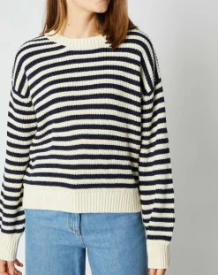 Femme An'ge Pulls^Pull marinière Jeanne en Laine mélangée écru/marine