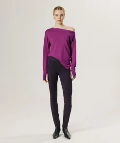 Pull Mauricette 100% laine épaule nue asymétrique rose fuchsia-Rodier Sale