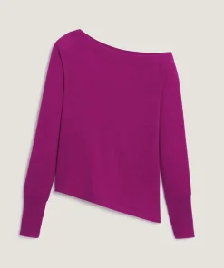 Pull Mauricette 100% laine épaule nue asymétrique rose fuchsia-Rodier Sale