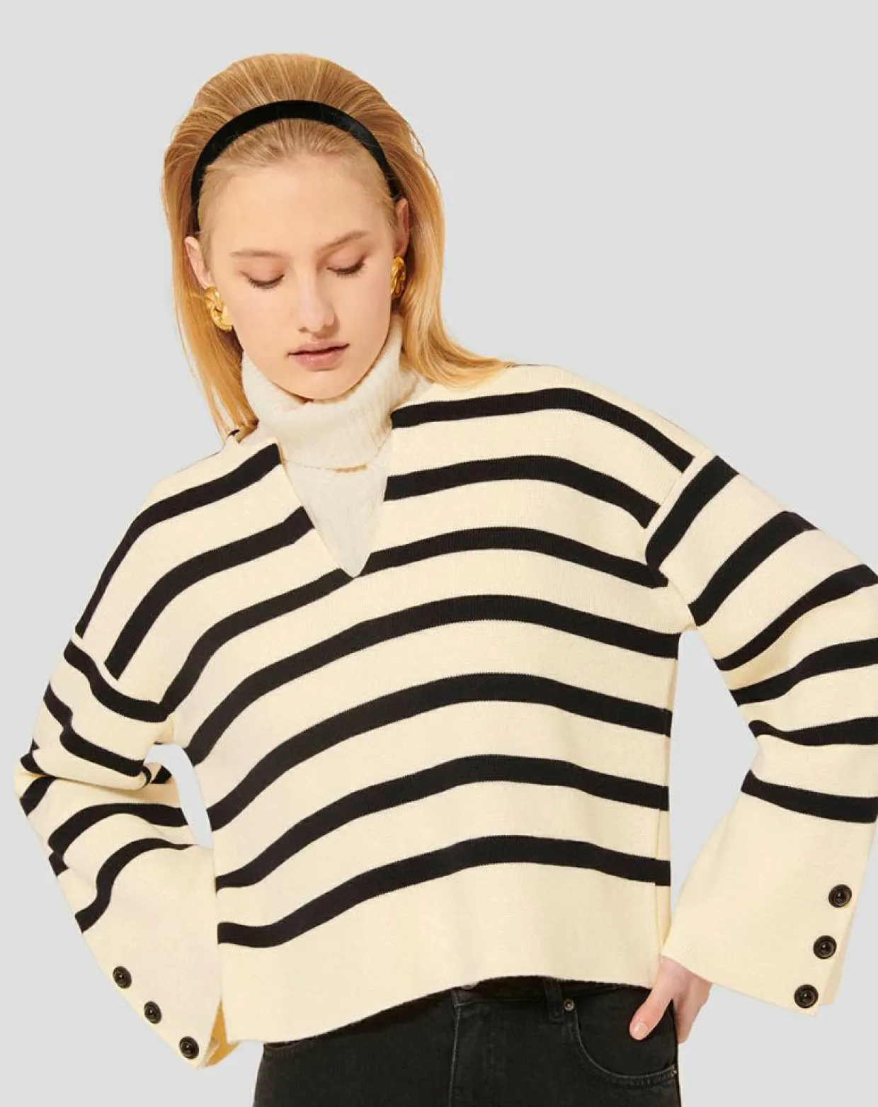 Femme Tara Jarmon Pulls^Pull Plongeoir écru/noir