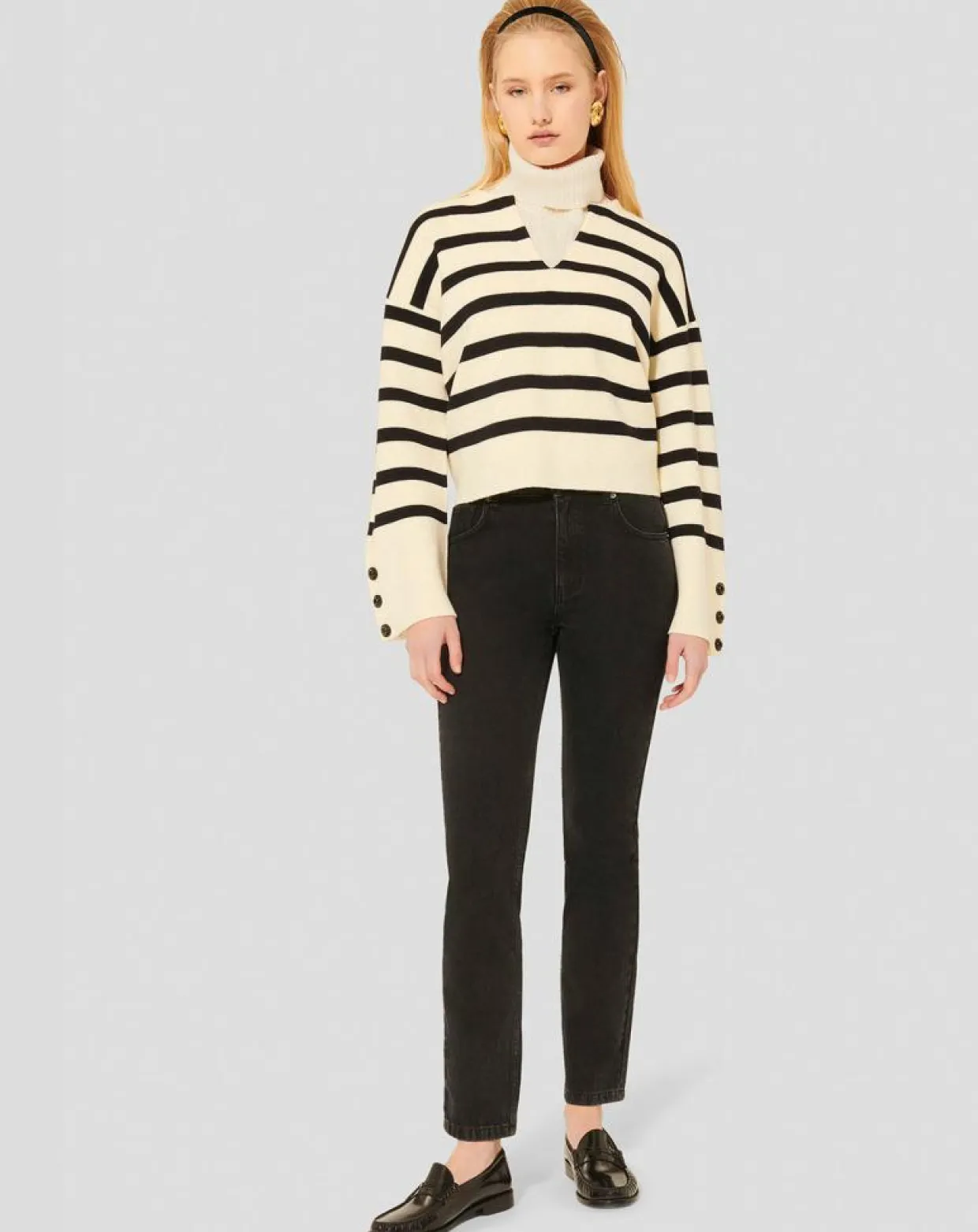 Femme Tara Jarmon Pulls^Pull Plongeoir écru/noir