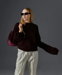 Pull Plume col manches bouffantes rouge bordeaux-Rodier Best