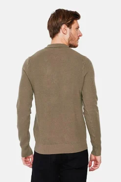 Homme C&Jo Pulls^Pull polo demi zippé kaki