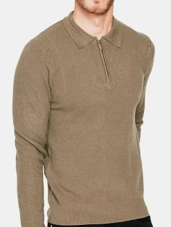 Homme C&Jo Pulls^Pull polo demi zippé kaki