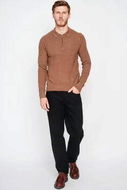 Pull polo demi zippé marron-C&Jo