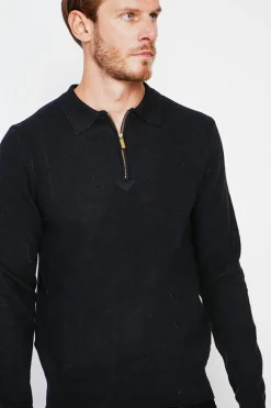 Pull polo demi zippé noir-C&Jo Outlet