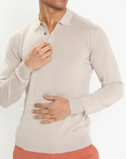 Homme Hackett London Pulls^Pull polo en Laine & Soie beige