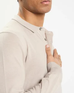 Homme Hackett London Pulls^Pull polo en Laine & Soie beige