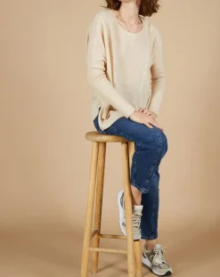 Femme Cashmere Tribu Pulls^Pull poncho 100% Cachemire Alizée col rond beige chiné