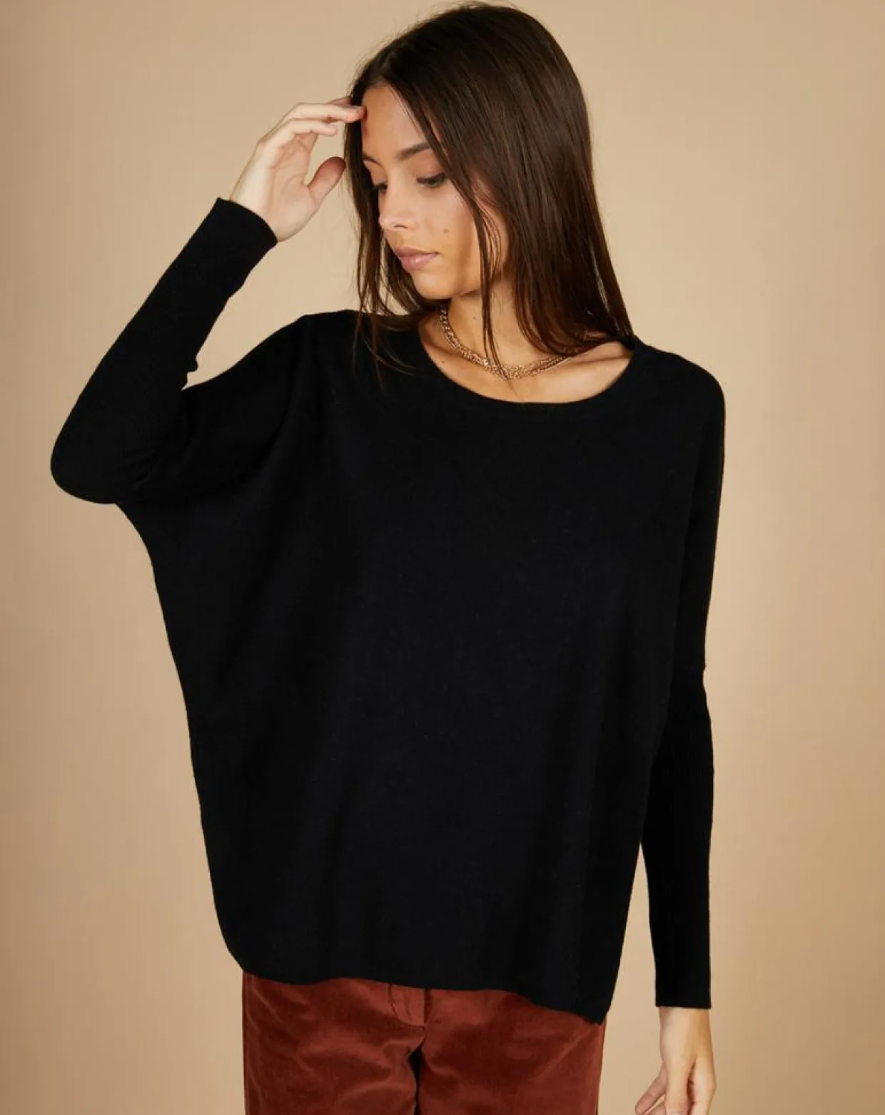 Femme Cashmere Tribu Pulls^Pull poncho 100% Cachemire Alizée col rond noir