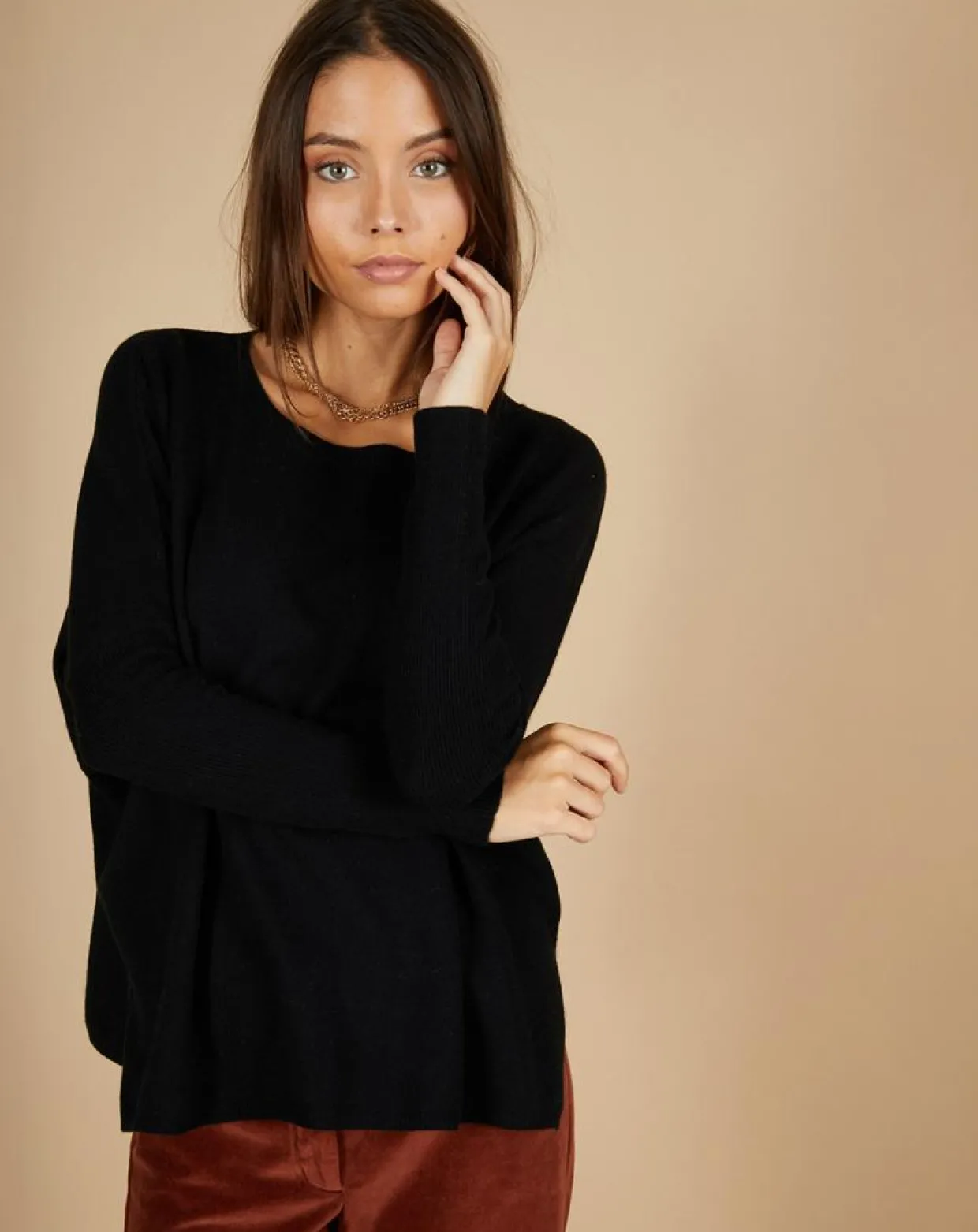 Femme Cashmere Tribu Pulls^Pull poncho 100% Cachemire Alizée col rond noir