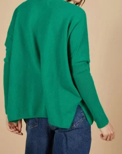 Pull poncho 100% Cachemire Alizée col rond vert impérial-Cashmere Tribu Outlet