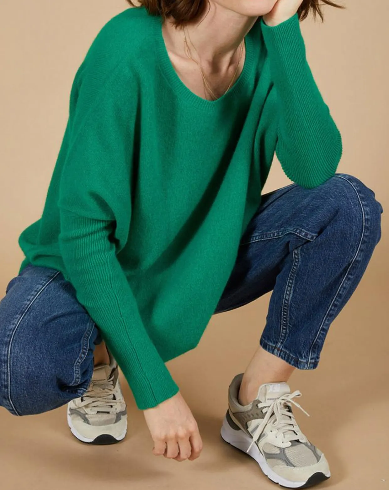 Pull poncho 100% Cachemire Alizée col rond vert impérial-Cashmere Tribu Outlet