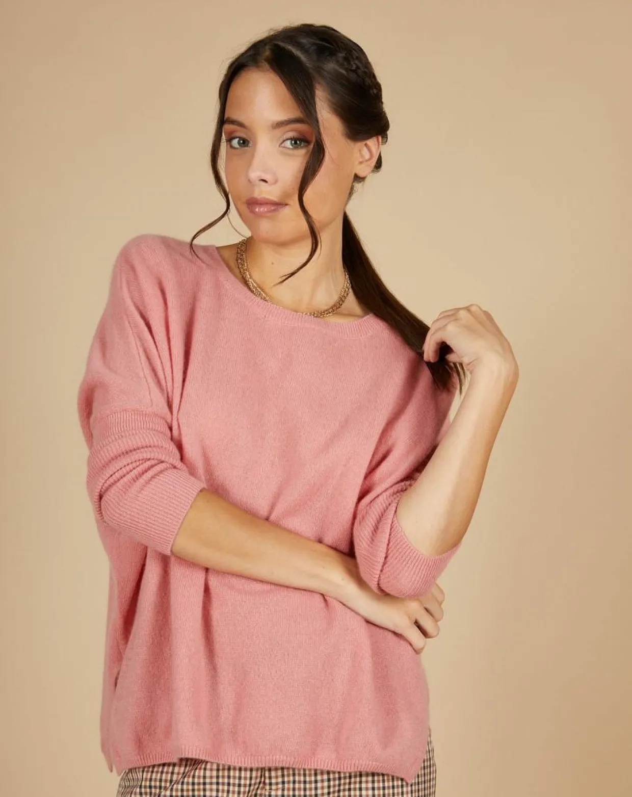 Femme Cashmere Tribu Pulls^Pull poncho 100% Cachemire Alizée col rond bois de rose