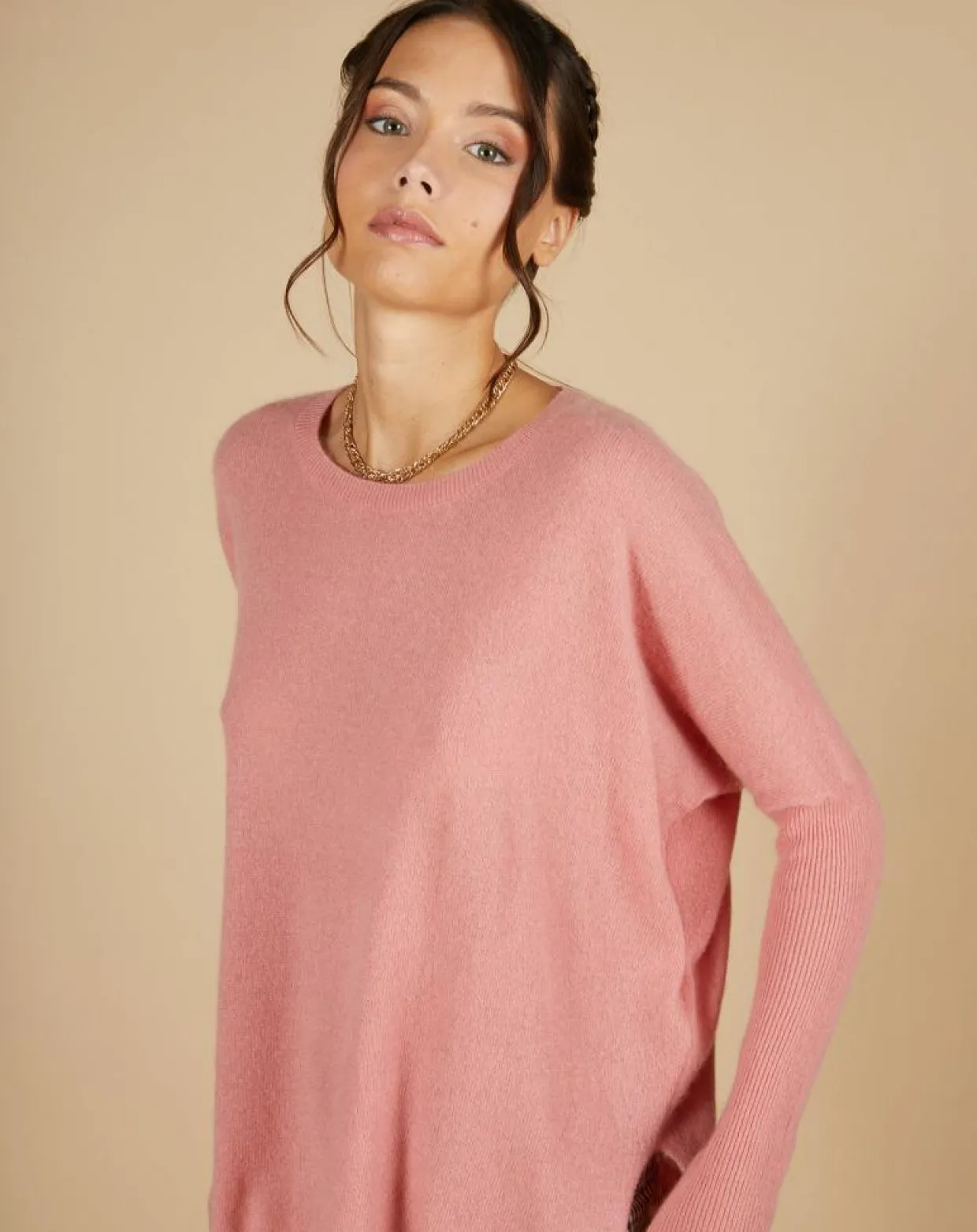 Femme Cashmere Tribu Pulls^Pull poncho 100% Cachemire Alizée col rond bois de rose