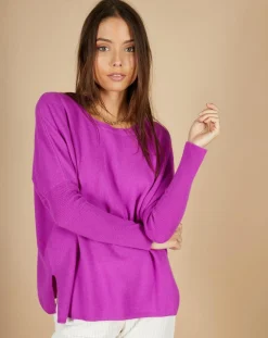 Pull poncho 100% Cachemire Alizée col rond violet fluo-Cashmere Tribu Clearance