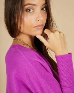 Pull poncho 100% Cachemire Alizée col rond violet fluo-Cashmere Tribu Clearance