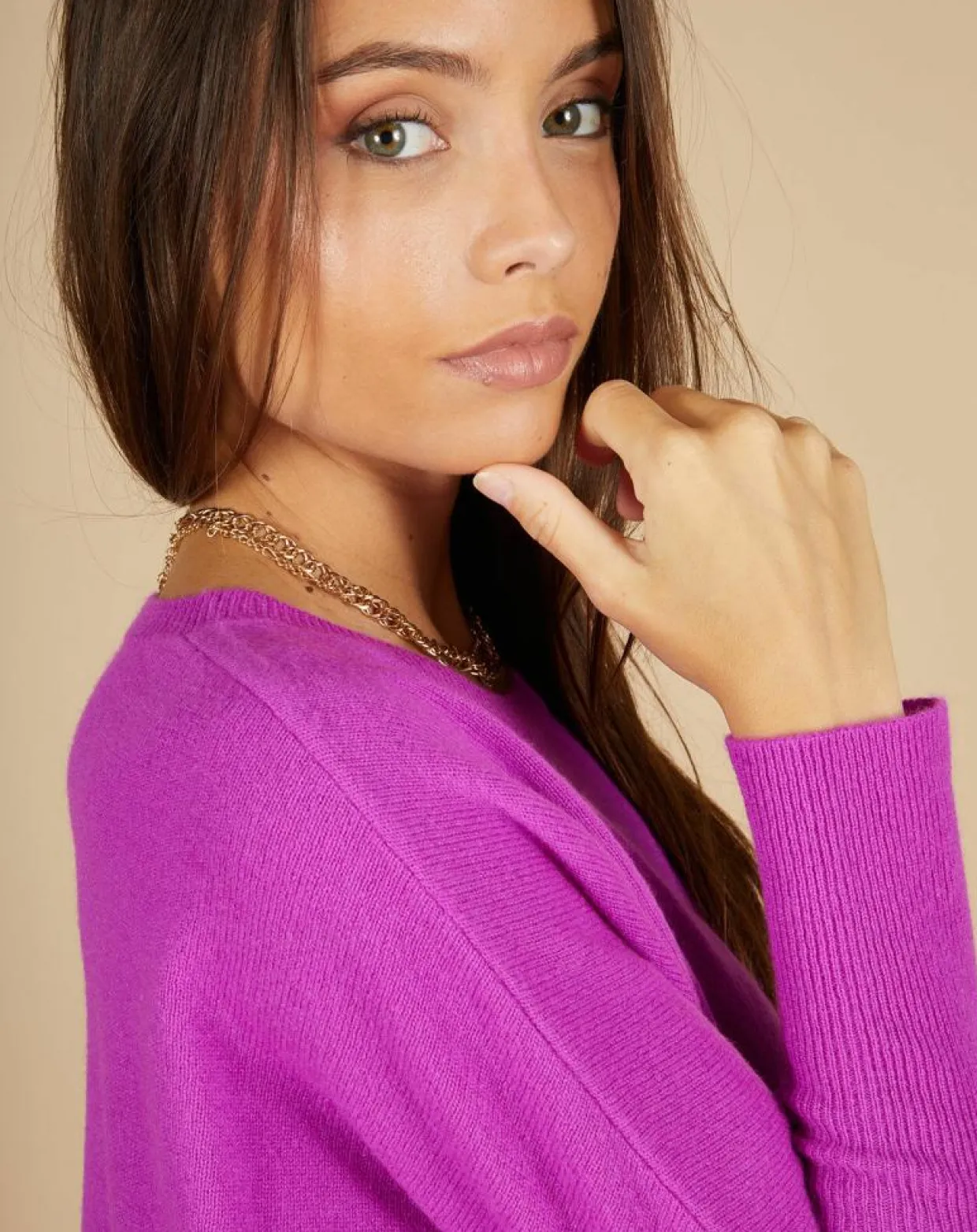 Pull poncho 100% Cachemire Alizée col rond violet fluo-Cashmere Tribu Clearance