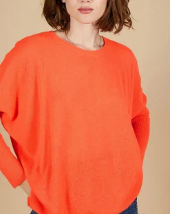 Femme Cashmere Tribu Pulls^Pull poncho 100% Cachemire Alizée col rond corail fluo