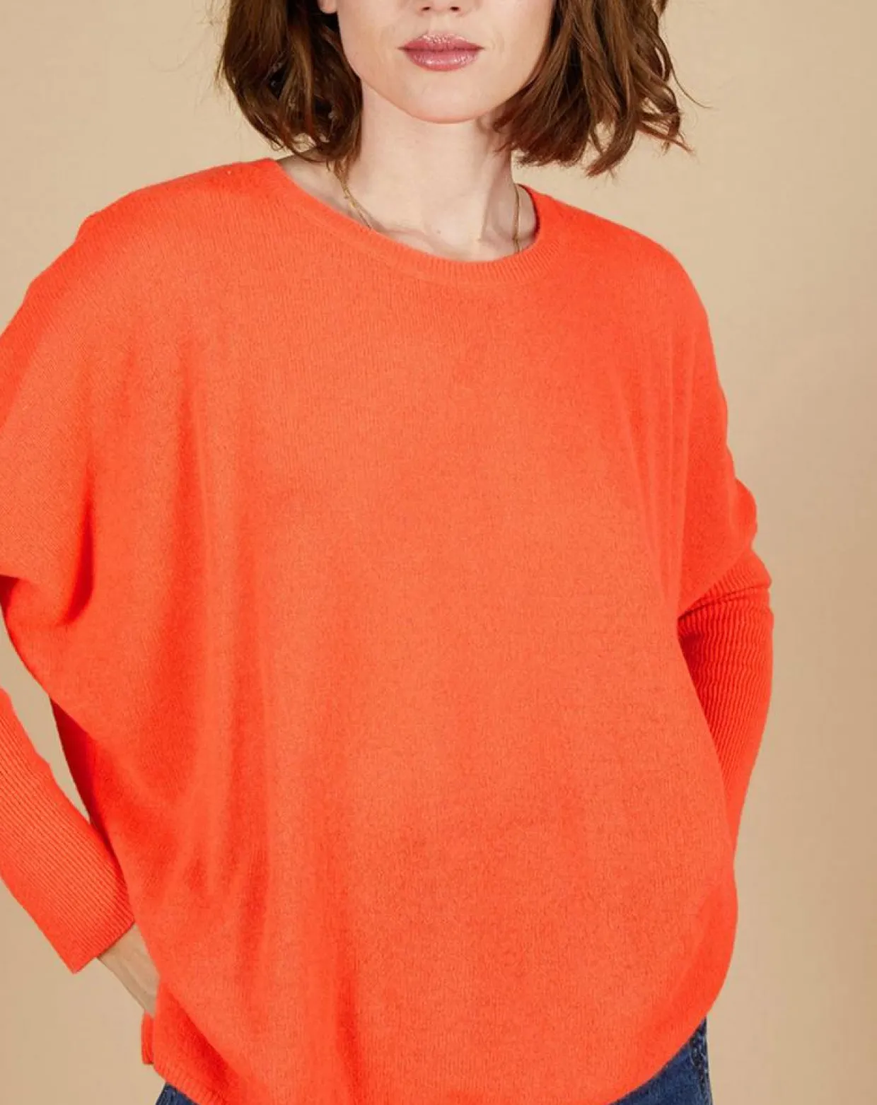 Femme Cashmere Tribu Pulls^Pull poncho 100% Cachemire Alizée col rond corail fluo