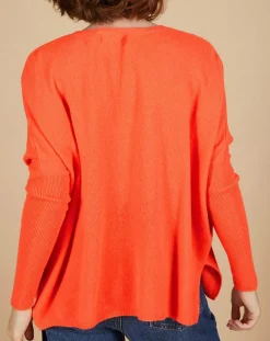 Femme Cashmere Tribu Pulls^Pull poncho 100% Cachemire Alizée col rond corail fluo