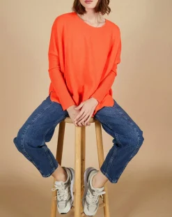 Femme Cashmere Tribu Pulls^Pull poncho 100% Cachemire Alizée col rond corail fluo