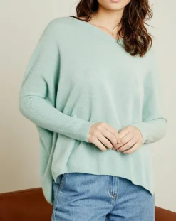 Pull poncho 100% Cachemire Axelle Col V amande-Miss Cashmere Outlet