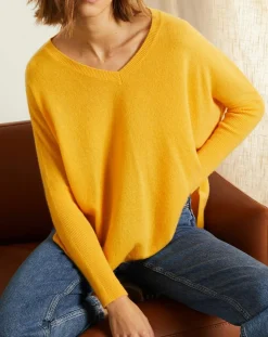 Femme Miss Cashmere Pulls^Pull poncho 100% Cachemire Axelle Col V moutarde