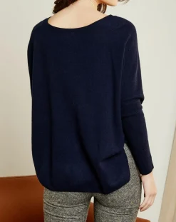 Pull poncho 100% Cachemire Axelle Col V bleu marine-Miss Cashmere Discount