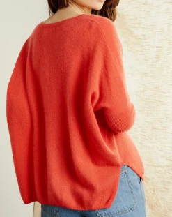 Femme Miss Cashmere Pulls^Pull poncho 100% Cachemire Axelle Col V corail