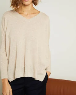 Femme Miss Cashmere Pulls^Pull poncho 100% Cachemire Axelle Col V beige chiné