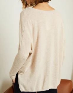Femme Miss Cashmere Pulls^Pull poncho 100% Cachemire Axelle Col V beige chiné