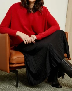 Pull poncho 100% Cachemire Axelle Col V rouge-Miss Cashmere Best