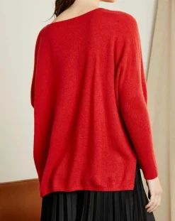 Pull poncho 100% Cachemire Axelle Col V rouge-Miss Cashmere Best
