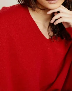 Pull poncho 100% Cachemire Axelle Col V rouge-Miss Cashmere Best