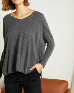 Femme Miss Cashmere Pulls^Pull poncho 100% Cachemire Axelle Col V gris chiné foncé