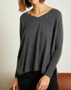 Femme Miss Cashmere Pulls^Pull poncho 100% Cachemire Axelle Col V gris chiné foncé