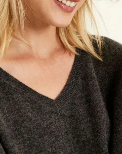Femme Uverny Pulls^Pull poncho 100% Cachemire col V Sevilla gris chiné foncé