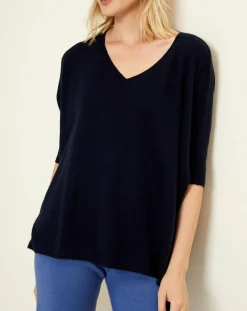 Femme Uverny Pulls^Pull poncho 100% Cachemire col V Sevilla bleu marine
