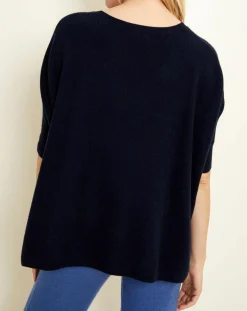 Femme Uverny Pulls^Pull poncho 100% Cachemire col V Sevilla bleu marine