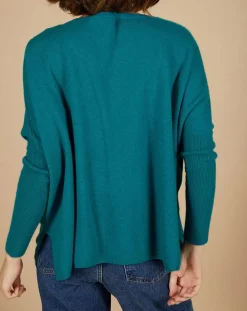 Femme Cashmere Tribu Pulls^Pull poncho 100% Cachemire Emma col V bleu paon