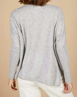 Pull poncho 100% Cachemire Emma col V gris chiné clair-Cashmere Tribu Online