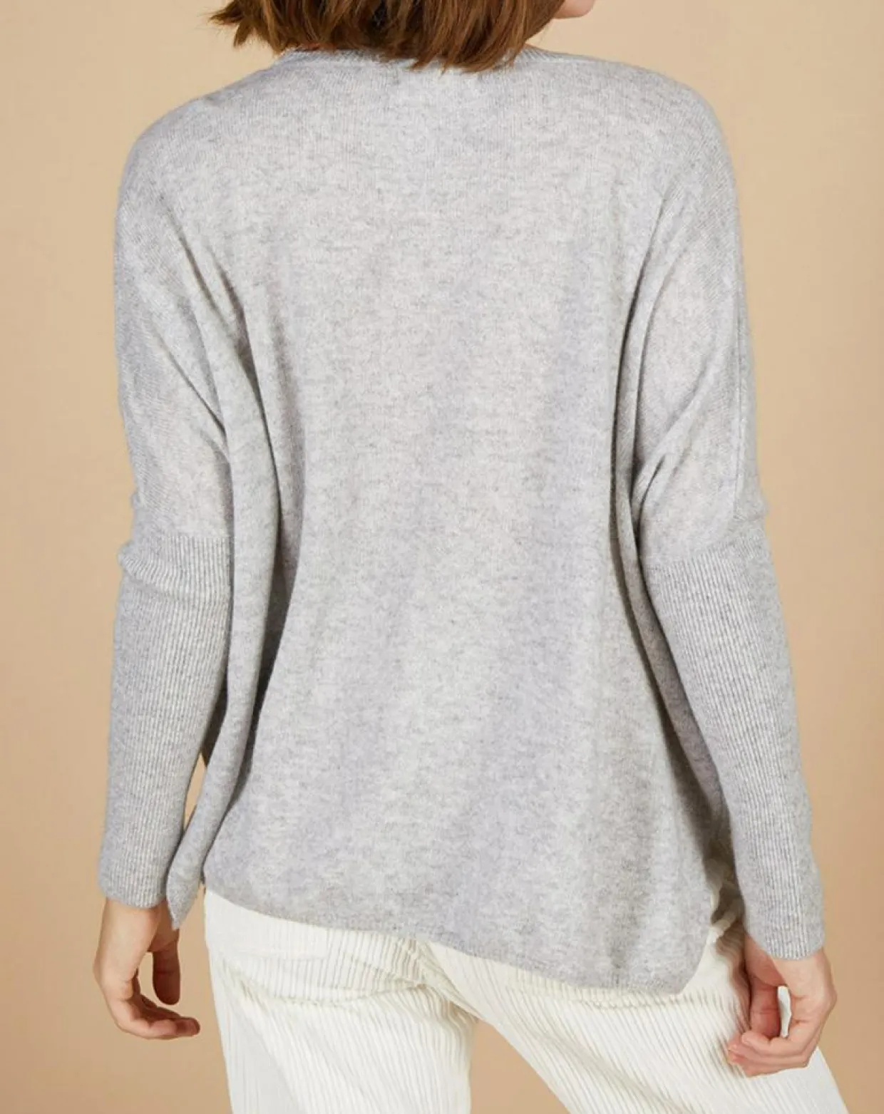 Pull poncho 100% Cachemire Emma col V gris chiné clair-Cashmere Tribu Online