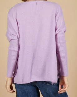 Pull poncho 100% Cachemire Emma col V glycine-Cashmere Tribu Sale
