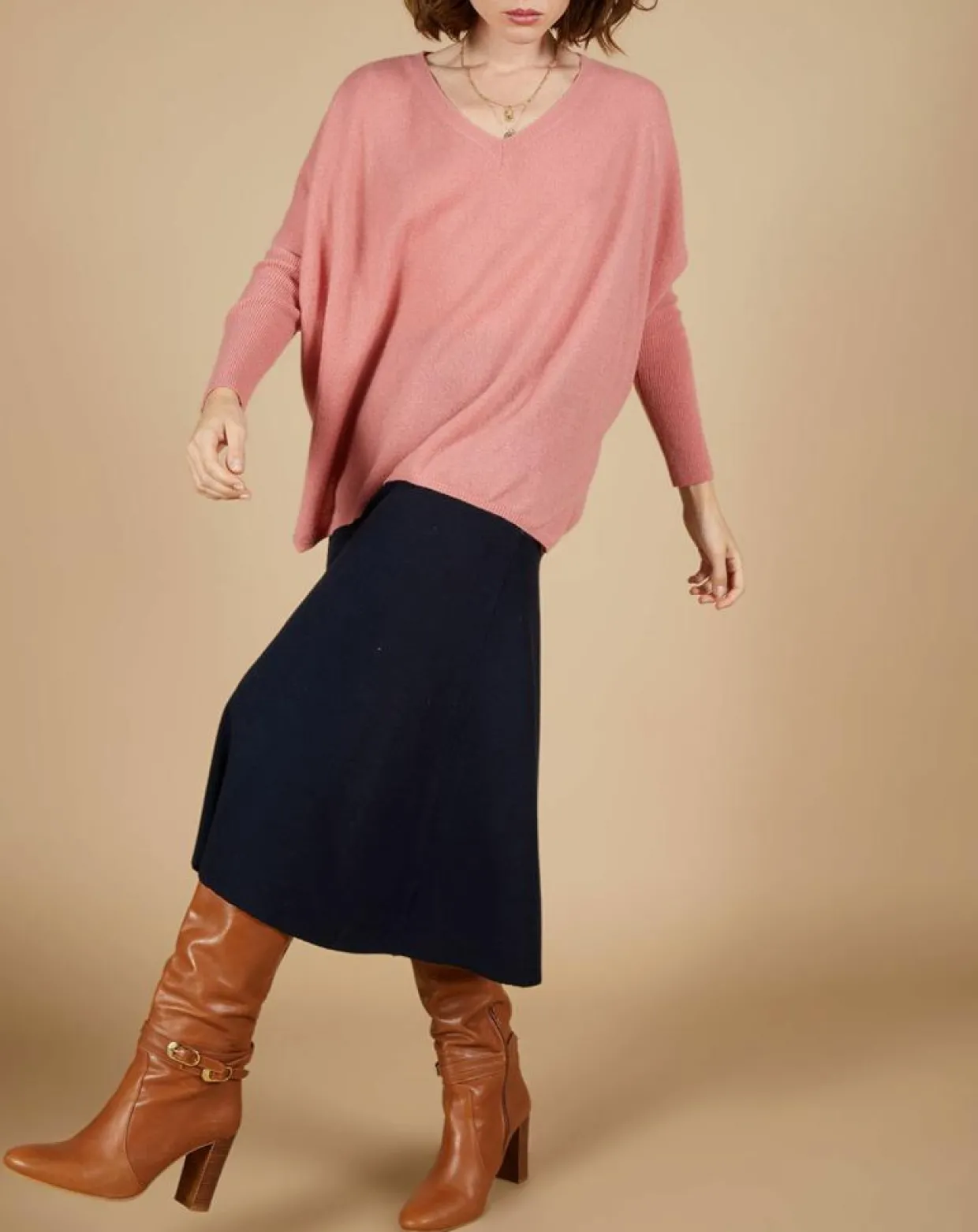 Femme Cashmere Tribu Pulls^Pull poncho 100% Cachemire Emma col V bois de rose